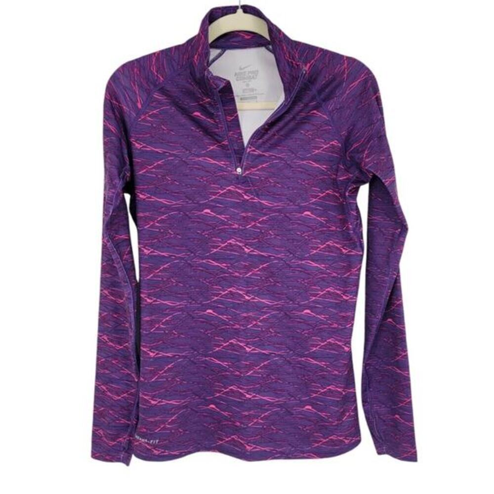 Nike Pro Combat Therma Fit Pullover Womens M Purple Pink 1/4 Zip Athletic Top
